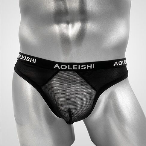 Breathable Thin Style Sexy Men's Low-Waist Transparent Mesh Underwear, Invisible U-Shaped Triangle Thong - Suitable for Sizes S-M, Weight - Black in Saudi Arabia
