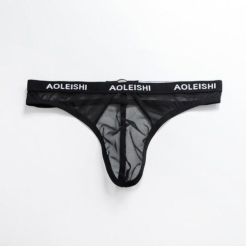 Breathable Thin Style Sexy Men's Low-Waist Transparent Mesh Underwear, Invisible U-Shaped Triangle Thong - Suitable for Sizes S-M, Weight - Black in Saudi Arabia