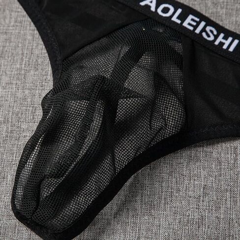 Breathable Thin Style Sexy Men's Low-Waist Transparent Mesh Underwear, Invisible U-Shaped Triangle Thong - Suitable for Sizes S-M, Weight - Black in Saudi Arabia