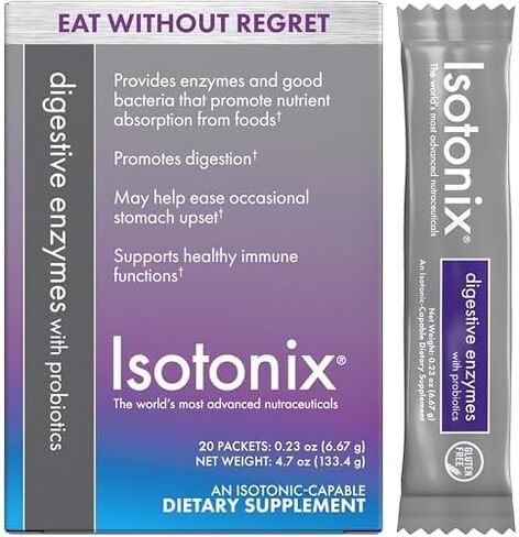 إنزيمات Isotonix الهاضمة مع حزم البروبيوتيك - مركب DigeZyme® متعدد الإنزيمات والعصيات المخثرة - يدعم الهضم وامتصاص العناصر الغذائية، نباتي، خالي من الغلوتين، 20 عبوة (حصتان لكل منهما) in Kuwait