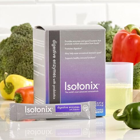 إنزيمات Isotonix الهاضمة مع حزم البروبيوتيك - مركب DigeZyme® متعدد الإنزيمات والعصيات المخثرة - يدعم الهضم وامتصاص العناصر الغذائية، نباتي، خالي من الغلوتين، 20 عبوة (حصتان لكل منهما) in Kuwait