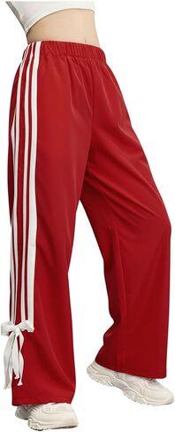Girl's Baggy Pants Bow Parachute Pants Striped Wide Leg Sweatpants Track Joggers Hip Hop Dance in Kuwait