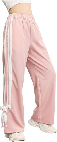 Girl's Baggy Pants Bow Parachute Pants Striped Wide Leg Sweatpants Track Joggers Hip Hop Dance in Kuwait