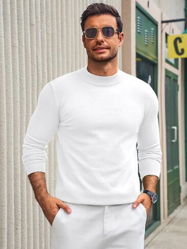 Runcati Mens Mock Turtleneck Pullover Slim Fit Casual Basic Thermal Knit Sweater Lightweight Long Sleeve Pullover Tee in Saudi Arabia