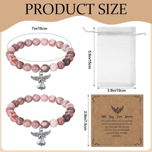 Quelay 12 Set Angel Bracelet Christmas Gifts with Greeting Card and Organza Bag Inspirational Pink Natural Stone Bracelets Encouragement Spiritual Jewelry Gifts for Women Xmas Faith Birthday Memorial in Saudi Arabia