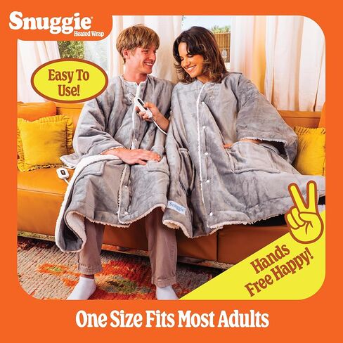غلاف دافئ Snuggie - بطانية كهربائية قابلة للتدفئة مع 4 إعدادات للحرارة، إيقاف تلقائي، 50 بوصة × 60 بوصة، قابلة للغسل في الغسالة، دافئة، مريحة، شيربا فائقة النعومة، شال عملي للبالغين - رمادي in Saudi Arabia