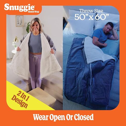 غلاف دافئ Snuggie - بطانية كهربائية قابلة للتدفئة مع 4 إعدادات للحرارة، إيقاف تلقائي، 50 بوصة × 60 بوصة، قابلة للغسل في الغسالة، دافئة، مريحة، شيربا فائقة النعومة، شال عملي للبالغين - رمادي in Saudi Arabia