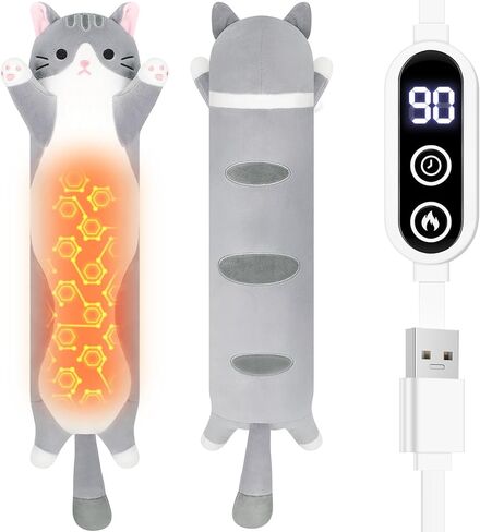 وسادة تدفئة قطة ساكورا - USB حيوانات محشوة قطيفة لتشنجات الفترة وتخفيف آلام الدورة الشهرية، وسادات تدفئة كهربائية محمولة مقاس 22 بوصة، جيب مدمج من القطيفة هدايا عيد ميلاد للفتيات، وردي in Kuwait