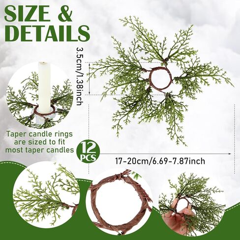 12 Pack Christmas Pine Taper Candle Rings Wreaths Decorations 1.38 Inch Mini Pine Taper Candle Holder Wreaths for Xmas Holiday Church Home Table Centerpiece Candlesticks Decor in Saudi Arabia