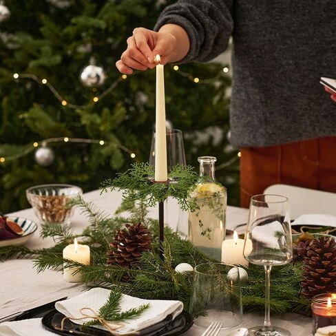 12 Pack Christmas Pine Taper Candle Rings Wreaths Decorations 1.38 Inch Mini Pine Taper Candle Holder Wreaths for Xmas Holiday Church Home Table Centerpiece Candlesticks Decor in Saudi Arabia