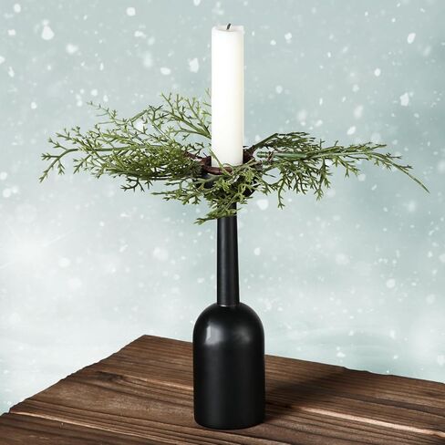 12 Pack Christmas Pine Taper Candle Rings Wreaths Decorations 1.38 Inch Mini Pine Taper Candle Holder Wreaths for Xmas Holiday Church Home Table Centerpiece Candlesticks Decor in Saudi Arabia