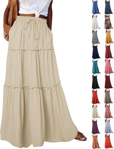تنانير طويلة فلوي للنساء تنانير طويلة لطيفة بخصر عالٍ تنانير طويلة للسيدات ملابس بوهيمية زهرية غير رسمية 2026 in Kuwait