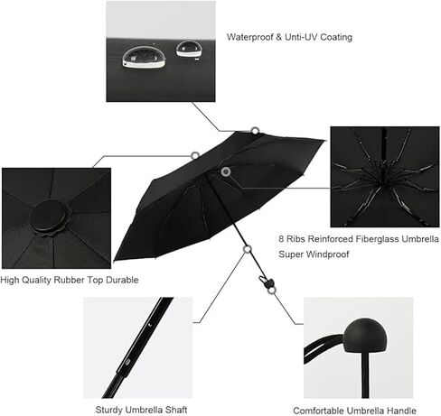 Compact Travel 5-Fold Umbrella,Portable & Lightweight Mini Folding Umbrella,Windproof Small Compact Lightweight Design Fits in Pocket or Bag,Ideal for Travel,Outdoors and Daily Use(Black) in Saudi Arabia