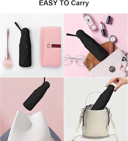 Compact Travel 5-Fold Umbrella,Portable & Lightweight Mini Folding Umbrella,Windproof Small Compact Lightweight Design Fits in Pocket or Bag,Ideal for Travel,Outdoors and Daily Use(Black) in Saudi Arabia