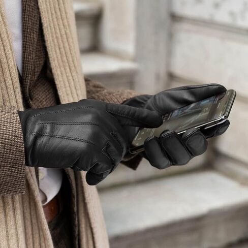 Fratelli Orsini Winter Gloves Giovanni Black for Men - Lambskin Leather Gloves cashmere lining & touchscreen - color Black in Saudi Arabia