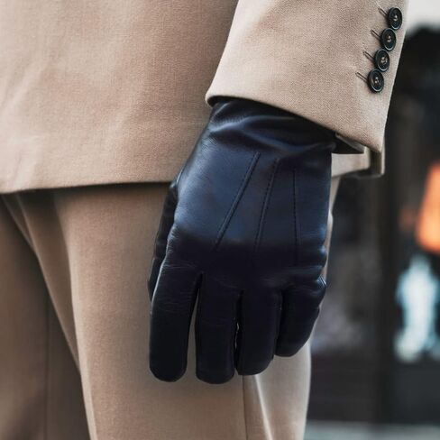 Fratelli Orsini Winter Gloves Giovanni Black for Men - Lambskin Leather Gloves cashmere lining & touchscreen - color Black in Saudi Arabia