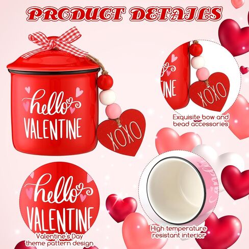 nitial 3 قطع عيد الحب علبة متدرجة الديكور علبة السيراميك عيد الحب وعاء حامل الحلوى مع الجاموس منقوشة Bowknot جرة ديكور ديكور لطاولة المزرعة المنزل in Kuwait