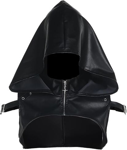 Faux Leather Hooded Cape Gothic Cowl Short Cape with Hood for Women Raves Halloween Cosplay Streetwear in Saudi Arabia