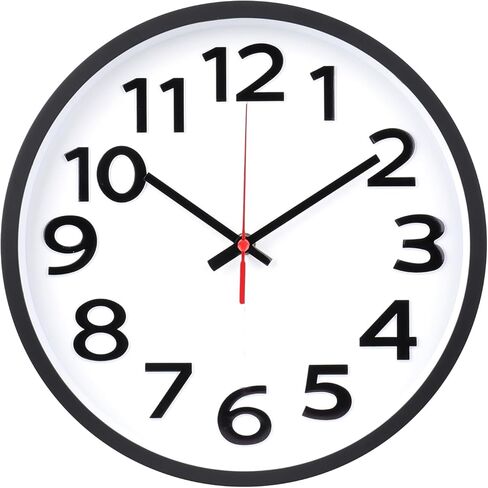 Fomaris 14 inch Wall Clock Silent Non Ticking Quartz Battery Operated Clocks for Kitchen Classroom Living Room, Black in Saudi Arabia