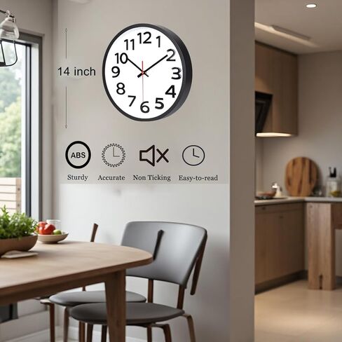 Fomaris 14 inch Wall Clock Silent Non Ticking Quartz Battery Operated Clocks for Kitchen Classroom Living Room, Black in Saudi Arabia