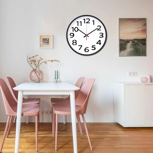 Fomaris 14 inch Wall Clock Silent Non Ticking Quartz Battery Operated Clocks for Kitchen Classroom Living Room, Black in Saudi Arabia