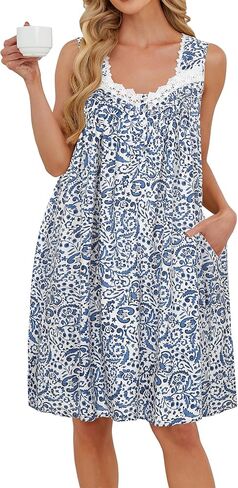 AVIIER Cotton Nightgowns for Women Sleeveless Night Gown with Pockets in Saudi Arabia