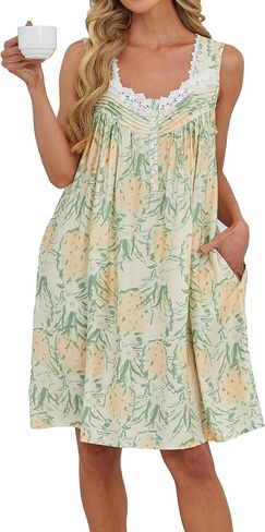 AVIIER Cotton Nightgowns for Women Sleeveless Night Gown with Pockets in Saudi Arabia