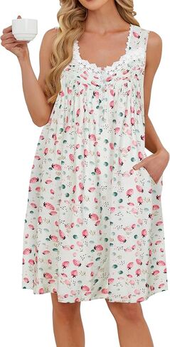 AVIIER Cotton Nightgowns for Women Sleeveless Night Gown with Pockets in Saudi Arabia