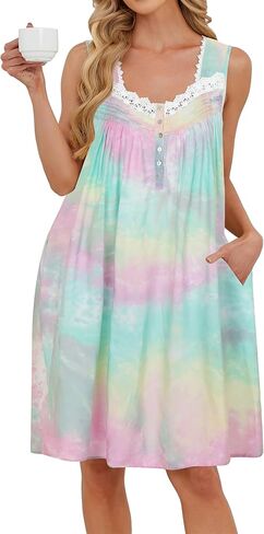 AVIIER Cotton Nightgowns for Women Sleeveless Night Gown with Pockets in Saudi Arabia