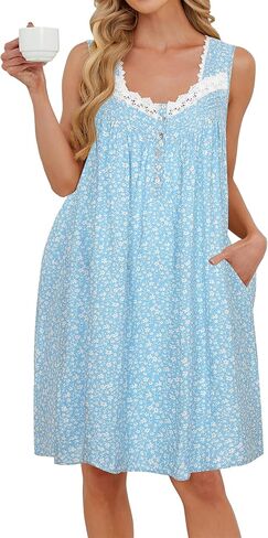 AVIIER Cotton Nightgowns for Women Sleeveless Night Gown with Pockets in Saudi Arabia