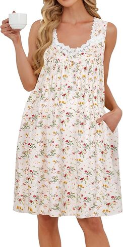 AVIIER Cotton Nightgowns for Women Sleeveless Night Gown with Pockets in Saudi Arabia