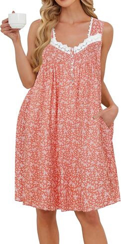 AVIIER Cotton Nightgowns for Women Sleeveless Night Gown with Pockets in Saudi Arabia