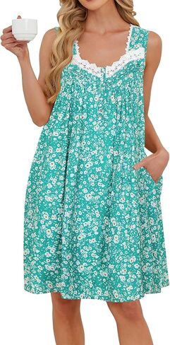 AVIIER Cotton Nightgowns for Women Sleeveless Night Gown with Pockets in Saudi Arabia