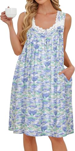 AVIIER Cotton Nightgowns for Women Sleeveless Night Gown with Pockets in Saudi Arabia