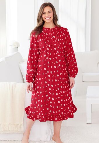 Only Necessities Plus Size Cotton Flannel Print Short Gown in Saudi Arabia
