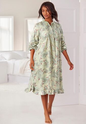 Only Necessities Plus Size Cotton Flannel Print Short Gown in Saudi Arabia