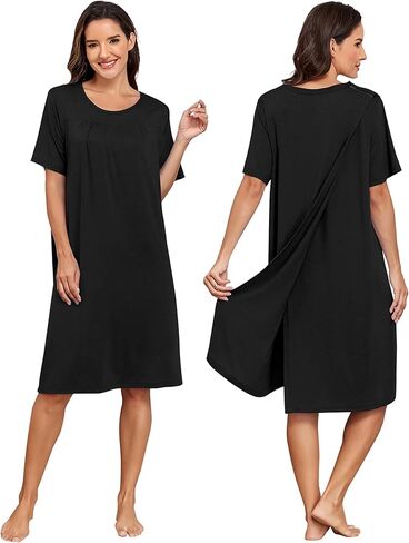Hospital Gowns for Women - Open Back with Snap Tear Away Surgery Recovery Dress Short Sleeve Elderly Adaptive Nightgown in Saudi Arabia