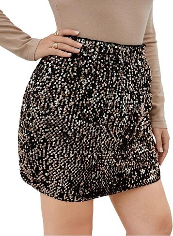 Sequin Skirt for Women Sparkly Glitter Mini Skirt,Gold Bronze Silver,Slim Fit Party Wear,Plus Sizes,Hand Wash Only in Kuwait