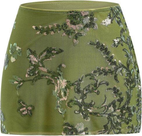 Women's Sequin Mini Skirt Glitter High Waisted Embroidered Mesh Party Skirts in Saudi Arabia