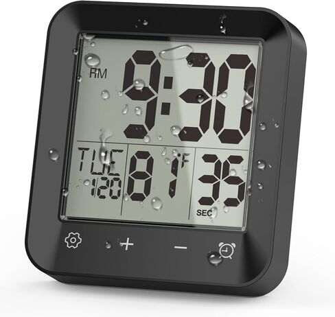 Digital Shower Clock Waterproof, Bathroom Wall Clock Timer with Touch Screen, Temperature, LCD Display, Suction Cup Hanging Hole Stand for Kids and Adults in Kuwait