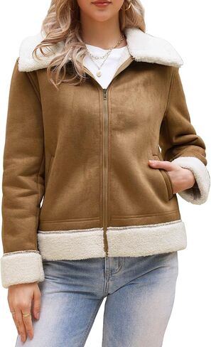 Allegra K Winter Faux Suede Jacket Coat for Women 2025 Faux Fur Shearing Lined Warm Thick Fleece Fuzzy Outerwear in Saudi Arabia