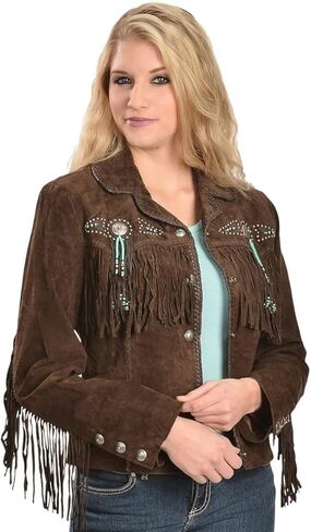 Western Genuine Leather Suede Jacket Women Native American Boar Cowlady Beaded & Fringe Cowgirl Jacket Tassels in Saudi Arabia