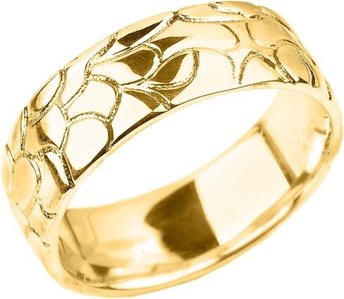 Men's Solid 14k Yellow Gold Textured Band Nugget Wedding Ring - 7 MM in Saudi Arabia