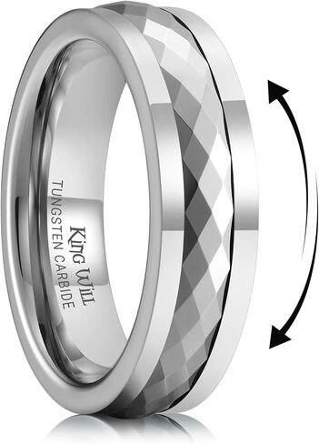 King Will Men's Silver/Black/Gold Spinner Tungsten Carbide Fidget Ring, 6mm/8mm Polished Flat Cut Spinning Wedding Band Anxiety Rings for Men Women, Comfort Fit, Durable in Saudi Arabia