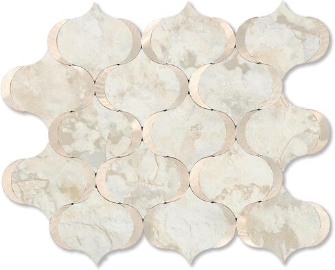 10 Sheet Arabesque Peel and Stick Backsplash Tile, Stick on Backsplash for Kitchen and Bathroom Wall, Ecru Beige Stone Look PVC Mixed Metal Aluminum in Kuwait