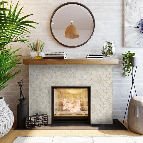 10 Sheet Arabesque Peel and Stick Backsplash Tile, Stick on Backsplash for Kitchen and Bathroom Wall, Ecru Beige Stone Look PVC Mixed Metal Aluminum in Kuwait