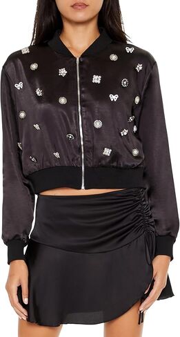 Forever 21 womens Rhinestone Charm Bomber Jacket in Saudi Arabia