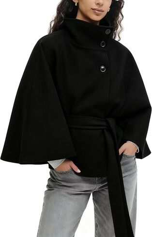 Womens Batwing Sleeve Poncho Peacoat Elegant Stand Collor Capes Jacket Cloak Fall Winter Shawl Outerwear in Saudi Arabia