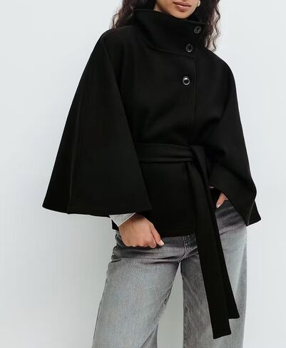 Womens Batwing Sleeve Poncho Peacoat Elegant Stand Collor Capes Jacket Cloak Fall Winter Shawl Outerwear in Saudi Arabia