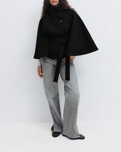 Womens Batwing Sleeve Poncho Peacoat Elegant Stand Collor Capes Jacket Cloak Fall Winter Shawl Outerwear in Saudi Arabia